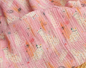 Retro-Katzen-Doppelbaumwollgaze-Stoff: Weicher, geknitterter Musselin, Nähmaterial für Babydecken