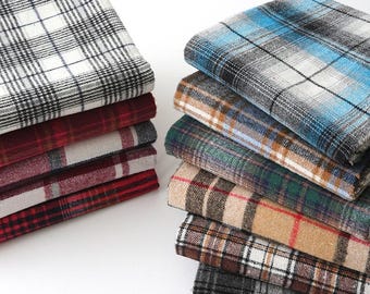 Retro Plaid Brushed Flannel Fabric: Check Garments Dresses Shirt Sewing Material, Craft Upholstery Fabric