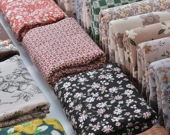 Floral Brushed Cotton Flannel Fabric: Garments Dresses Shirt Sewing Material, DIY Craft Upholstery Fabric