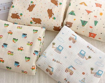 Excavator Trailer Double Cotton Gauze Fabric: Bear Crinkled Muslin, Baby Bib Swaddling Blanket Material