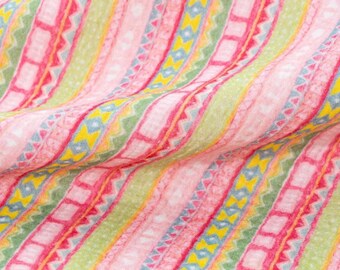 Boho Stripe Double Cotton Gauze Fabric: Colorful Crinkled Muslin, Swaddling Garments Blanket Sewing Material