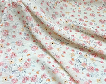 Pink Rose Cotton Polyamide Blended Fabric: Floral Dresses Garments Sewing Material, Craft Decor Fabric