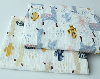 Alpaca Print Cotton Gauze Fabric: Soft Baby Muslin, DIY Sewing - By The Yard