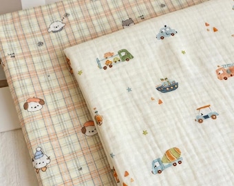 Dogs Car Triple Cotton Gauze Fabric: Crinkled Muslin, Thick Swaddling Blanket Sewing Craft Material