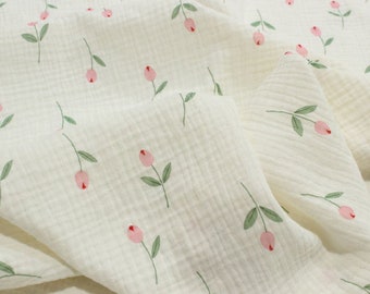 Floral Tulip Double Cotton Gauze Fabric: Crinkled Muslin, DIY Garments Blanket Sewing Craft Material