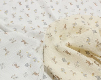 Rabbit Print Cotton Gauze Fabric: Crinkled Muslin for Baby - By The Yard