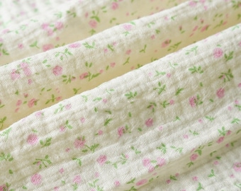 Pink Floral Double Gauze Fabric: 100% Cotton Crinkle Muslin - By The Yard, Sewing Craft Material