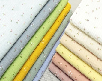 Floral Print Double Gauze Fabric: 100% Cotton Crinkle Fabric, By The Yard, Sewing Craft Material