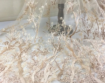 Floral Embroidered Sequin Tulle Fabric: Tree Branch Lace, Wedding Fabric, Sewing Craft Material