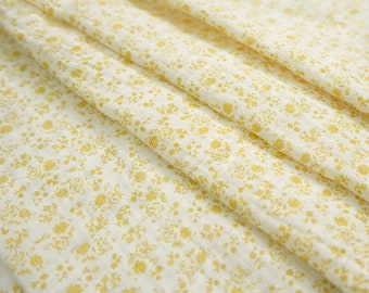 Tissu de gaze florale, tissu de gaze double 100% coton à fleurs jaunes, tissu de crêpe de coton froissé DIY, matériel de couture de couverture de vêtements pour bébé