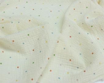 Colorful Dot Cotton Gauze Fabric: 100%Cotton, Crinkled Muslin for Sewing Craft