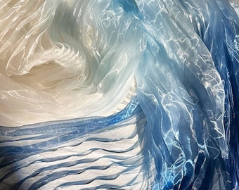 Pleated Gradient Blue Organza Fabric: 55 Inch Wide, Dresses Material, Sewing Craft & Upholstery