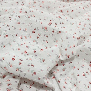 Swiss Dot Cotton Fabric, Small Pink Flower Jacquard Cotton Fabric, Print Flower 100% Cotton Fabric, DIY Dresses Shirt Sewing Material