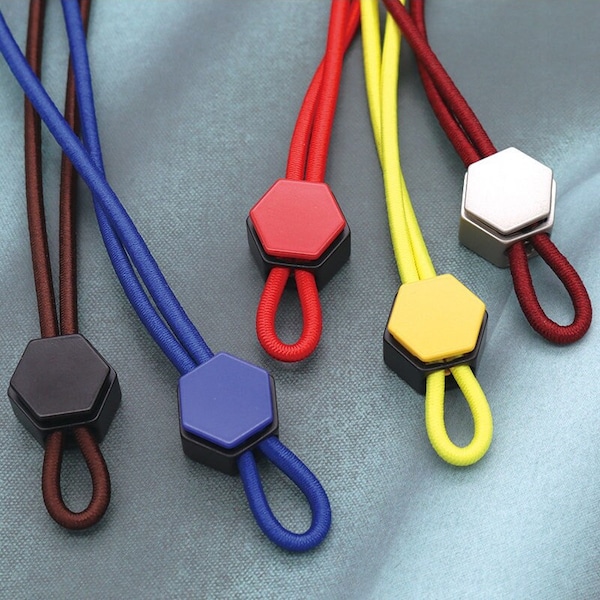 Verrou de cordon en métal, bouchon de cordon à ressort coloré en métal 5 pièces, verrou de cordon hexagonal, accessoires de quincaillerie