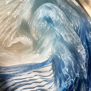 Pleated Organza Fabric, Gradient Blue Organza Tulle, By The Yard, Dresses Organza Fabric, DIY Material, Wedding Fabric, Ocean Fabric