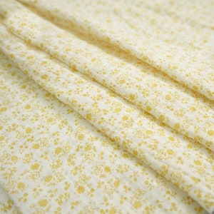 Floral Gauze Fabric, Yellow Flower 100% Cotton Double Gauze Fabric, DIY Crinkled Cotton Crepe Fabric, Baby Clothes Blanket Sewing Material