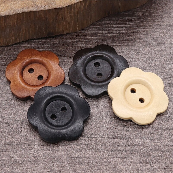 Wood Flower Buttons, 10/50PCS 11MM Floral Two Hole Buttons, Sweater Natural Wood Button, DIY Sewing Accessories