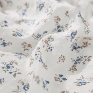 Swiss Dot Fabric By The Yard, Blue Flower Jacquard Cotton Swiss Dot Fabric, Print Flower 100% Cotton Fabric, DIY Dress Shirt Sewing Material