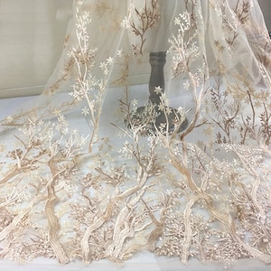 Floral Embroidered Sequin Tulle Fabric: Tree Branch Lace, Wedding Fabric, Sewing Craft Material