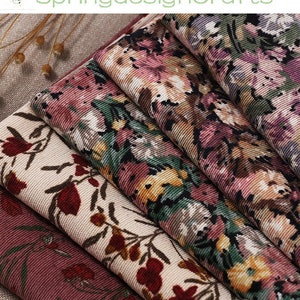 Floral Corduroy Fabric, Colorful Flowers Corduroy Fabric, DIY Clothes Dresses Material, By The Half Yard