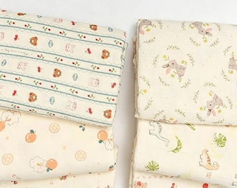 Floral Animal Double Cotton Gauze Fabric: 78inch Wide, Crinkled Muslin, Swaddling Blanket Sewing Material