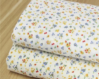 Floral Cotton Gauze Fabric: Small Colorful Flowers, Crinkled Muslin