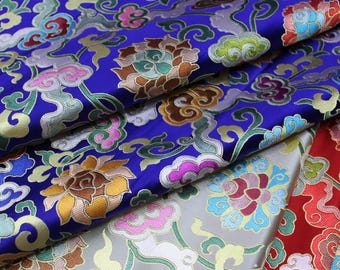 Blommigt brokadtyg: Lotusjacquard i kinesisk stil, polyesterklänningsmaterial, klädseltyg för sofffåtöljer