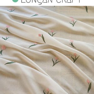 Floral bestickte Chiffon, Rosa Tulpe bestickte Chiffon Stoff, DIY Frühling Sommer Bluse Kleider Nähen Bastelmaterial, Vorhangstoff
