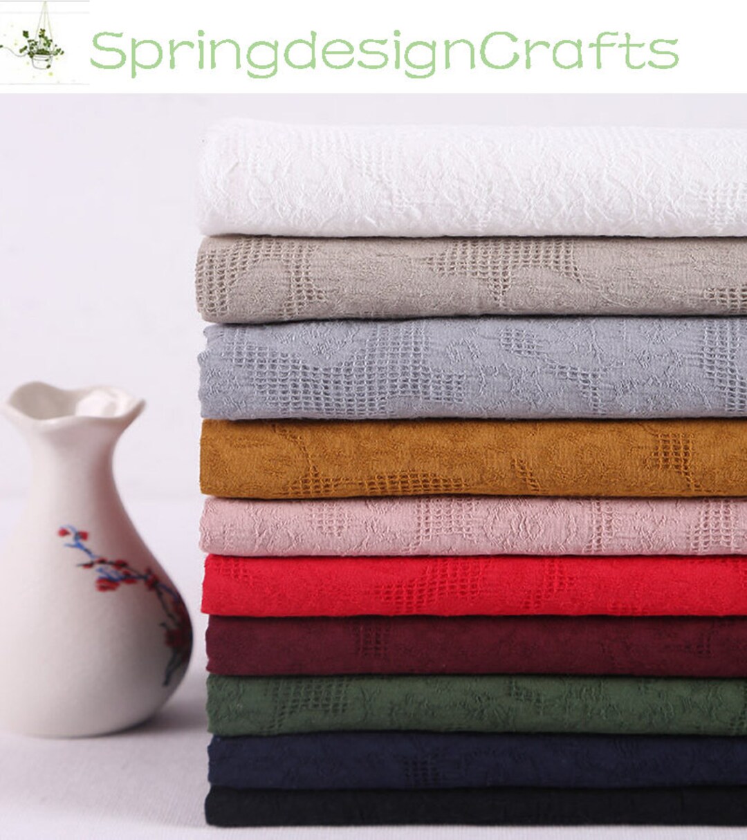Jacquard Linen Fabric, Multicolor Jacquard Cotton Linen Fabric by the Yard, DIY Sewing Material