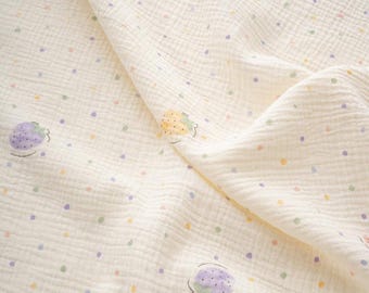 Funny Strawberry Dots Double Cotton Gauze Fabric: Crinkled Muslin, Blanket Garments Sewing Craft Material