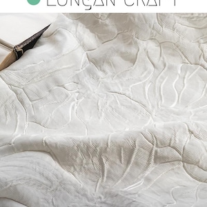 Floral Embossed Jacquard Fabric: White & Black Polyester, 61&quot; Wide, Stage Party Costume Upholstery Material