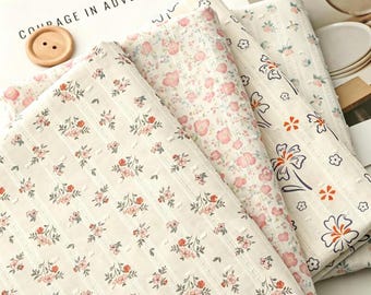 Floral Printed Swiss Dot Cotton Fabric: Stripe Jacquard, Blouse Dresses Garments Sewing Craft Material