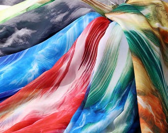 Ink Printed Chiffon Fabric: Gradient Sheer Dress Material, DIY Sewing Craft Decor Material