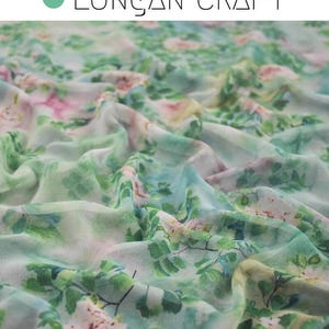 Flower Chiffon Fabric, Green Flowers Georgette Chiffon Fabric, DIY Soft Thin Sheer Dresses Blouse Sewing Craft Material, Upholstery Fabric