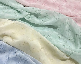 Floral Print Glitter Chiffon Fabric: Flower Plants Printed, Dresses Blouse Garments Sewing Craft Material