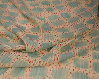 Plaid Dots Printed Chiffon Fabric: Mint Green, Lightweight Summer Dresses Blouse Sewing Craft Material