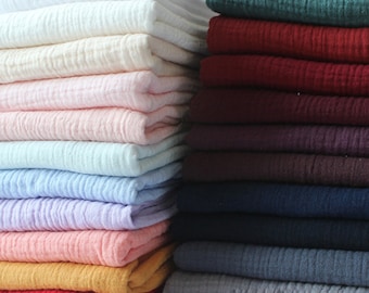 Double Cotton Gauze Fabric: Solid Color Crinkle Muslin, DIY Sewing