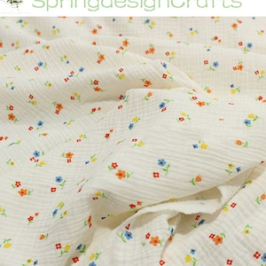 Floral Print Cotton Gauze Fabric: Crinkled Double Gauze, By The Half Yard