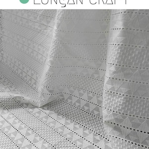White Cotton Eyelet Fabric, Geometric Figure Embroidered Cotton Eyelet Fabric, DIY Dresses Blouse Sewing Craft Material, Curtain Fabric