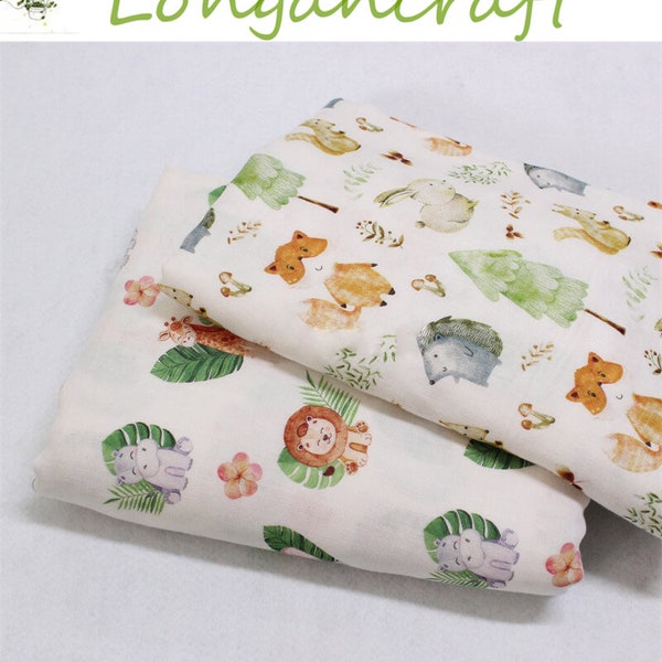 Cotton Gauze Fabric, Animal Lion Bamboo Cotton Double Gauze Fabric, DIY Cotton Muslin Crepe Fabric, Baby Kids Swaddle Blanket Fabric
