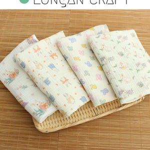 Floral Rabbit Double Gauze Fabric: 100% Cotton Muslin Sewing Material, Swaddling Blanket Fabric