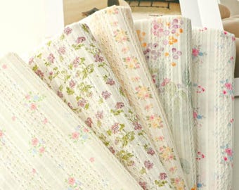 Retro Floral Jacquard Cotton Fabric: Stripe Hollow Out Fabric, Blouse Dresses Sewing Craft Material