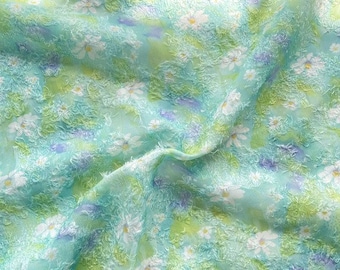 Green Daisy Chiffon Fabric: Floral Jacquard, Dress Sewing Material, Upholstery Fabric