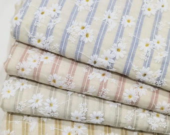 Floral Stripe Yarn-dye Cotton Fabric: Daisy Printed, Quilting Garments Dresses Curtain Sewing Craft Material