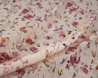 Retro Floral Printed Rayon Fabric: Dresses Shirt Sewing Fabric, DIY Craft Curtain Upholstery Material