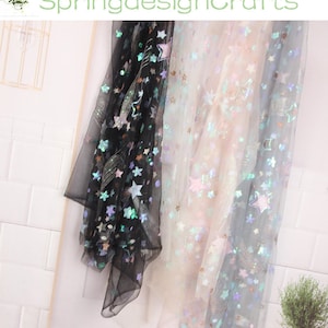 Star Sequin Tulle, Glitter Embroidery Sequin Star Tulle Fabric, Colorful Rainbow Milky Way Sequin Mesh Fabric, Dresses Fabric, By The Yard