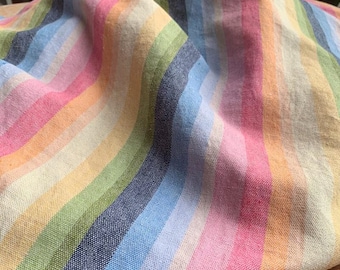 Rainbow Stripe Cotton Linen Fabric: Heavy Thick Linen, Garments Dresses Curtain Sewing Craft Material