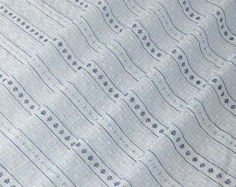Light Blue Swiss Dot Cotton Jacquard Fabric: Floral Printed,  Dresses Shirt Blouse Sewing Material