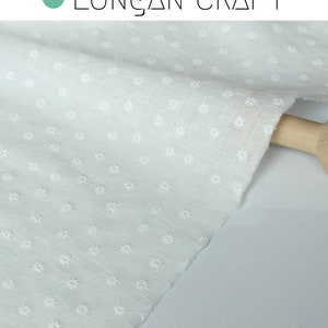 White Flower Grid Jacquard Fabric: 100% Cotton DIY Fabric By The Yard, Upholstery Sewing Material