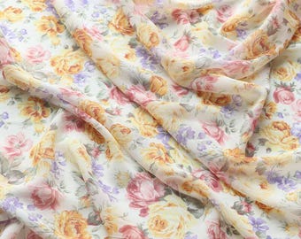 Colorful Floral Print Chiffon Fabric: Soft Summer Dresses Blouse Sewing Material, Craft Decor Fabric